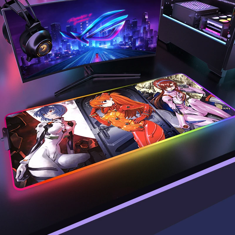 LED Mousepad Gamer Cabinet Carpet Keyboard Mat Computer Desks Backlit With Wire RGB MousePad E Evangelion 3 - Evangelion Store