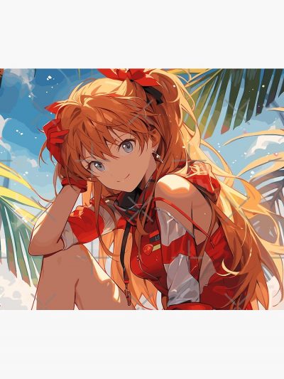 Asuka Langley Soryu - Beach Bliss In Neon Genesis Evangelion Waifu Tapestry Official Cow Anime Merch