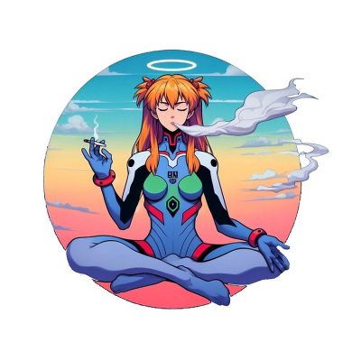 Asuka Evangelion Meditating And Smoking Joint Tote Bag Official Cow Anime Merch