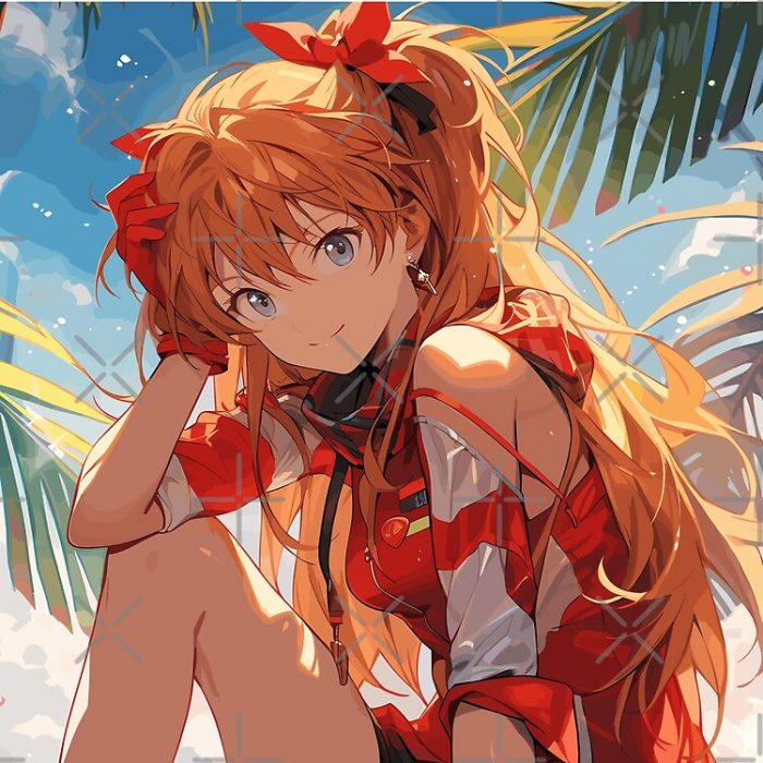 Asuka Langley Soryu - Beach Bliss In Neon Genesis Evangelion Waifu Tote Bag Official Cow Anime Merch