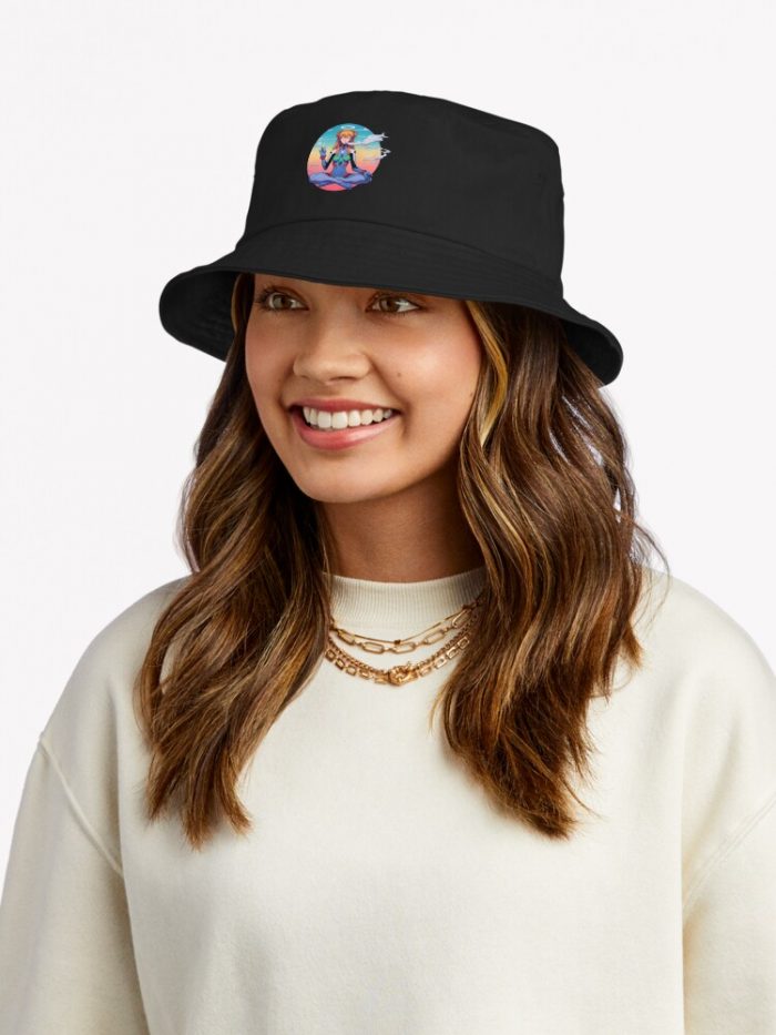 Asuka Evangelion Meditating And Smoking Joint Bucket Hat Official Cow Anime Merch