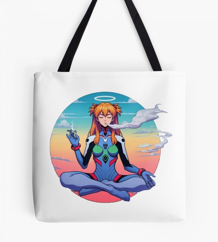 Asuka Evangelion Meditating And Smoking Joint Tote Bag Official Cow Anime Merch