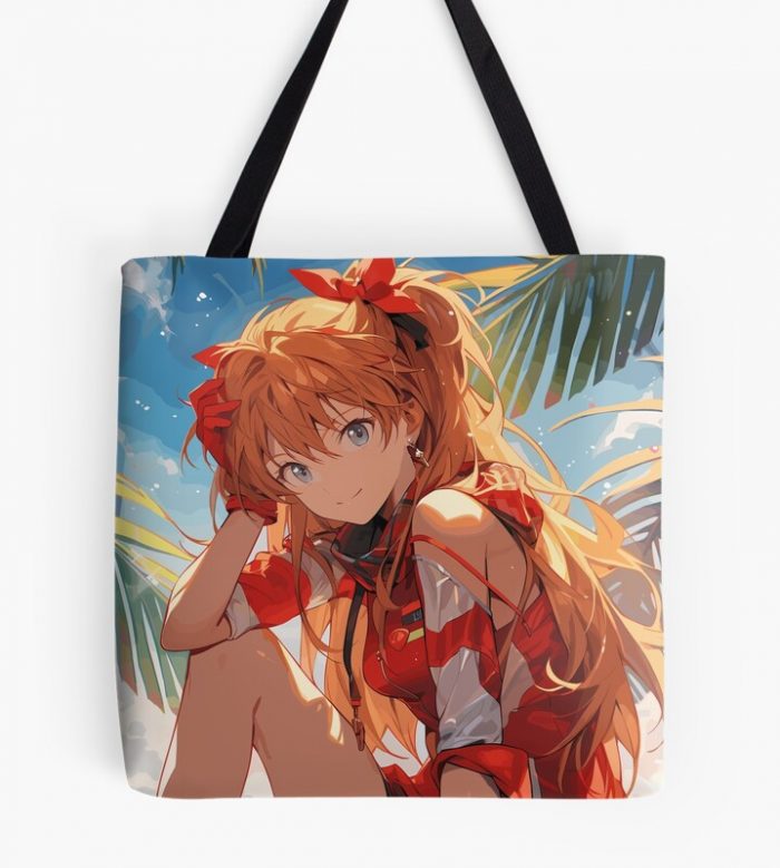 Asuka Langley Soryu - Beach Bliss In Neon Genesis Evangelion Waifu Tote Bag Official Cow Anime Merch