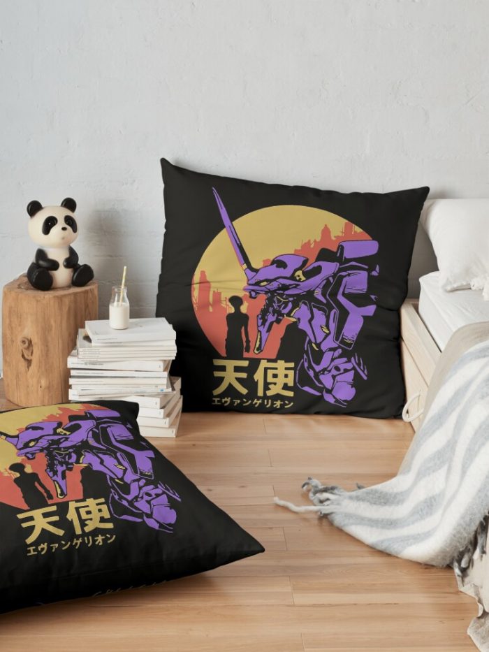 Neon Genesis Evangelion Retro Vintage Throw Pillow Official Cow Anime Merch