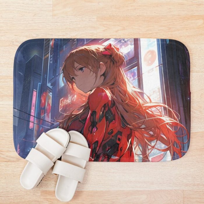 Asuka Langley Soryu - Neon Genesis Evangelion Anime Girl Waifu Tokyo Night Japan Bath Mat Official Cow Anime Merch