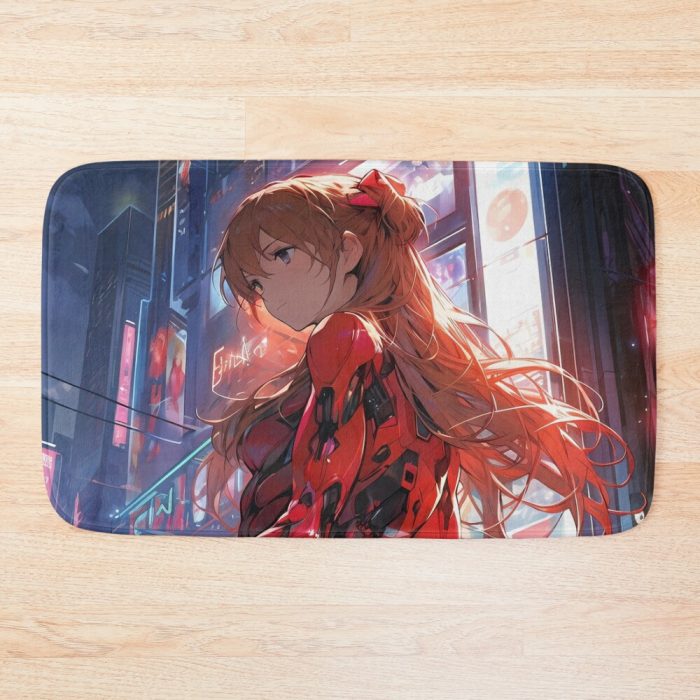 Asuka Langley Soryu - Neon Genesis Evangelion Anime Girl Waifu Tokyo Night Japan Bath Mat Official Cow Anime Merch