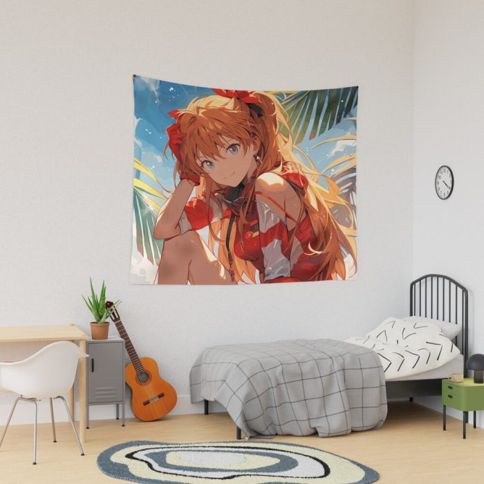 Asuka Langley Soryu - Beach Bliss In Neon Genesis Evangelion Waifu Tapestry Official Cow Anime Merch