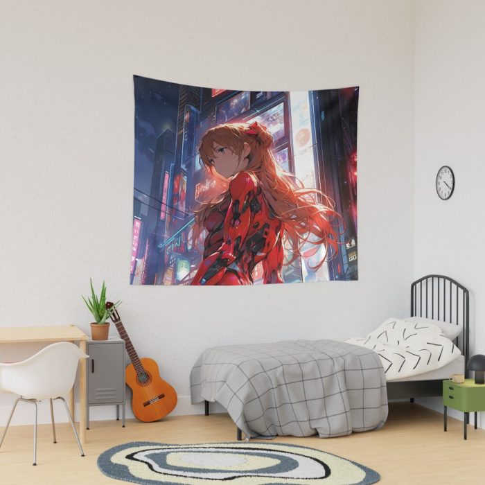 Asuka Langley Soryu - Neon Genesis Evangelion Anime Girl Waifu Tokyo Night Japan Tapestry Official Cow Anime Merch