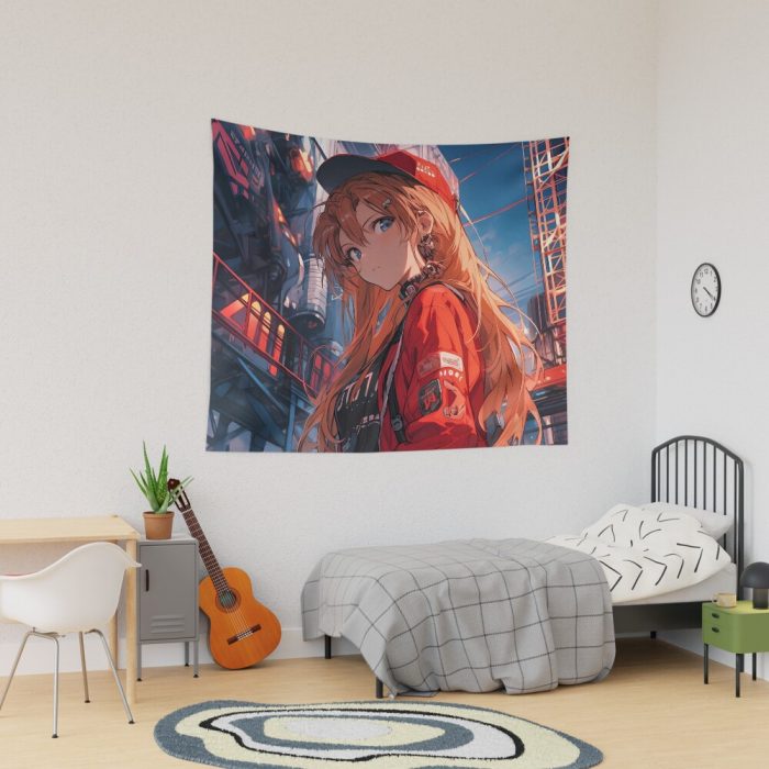 Asuka Langley Soryu - Neon Genesis Evangelion Anime Girl Waifu Tokyo Night Japan Tapestry Official Cow Anime Merch